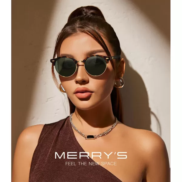 MERRYS Round Polarized Sunglasses for Women Men Classic Retro Half Frame Aluminum TemplesLeopard FrameGold BridgeG15 Lens
