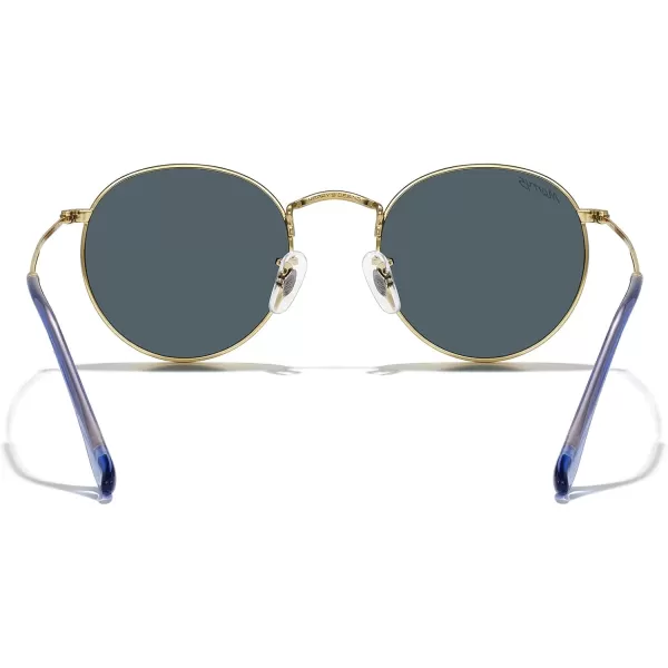 MERRYS Trendy Round Metal Polarized Sunglasses for Women and Men Retro Classic Vintage Shades S6447Polished Gold FrameBlue Lens