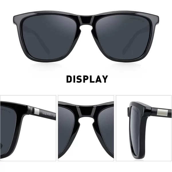 MERRYS Unisex Polarized Sunglasses for Women Men Classic Retro Designer Style Aluminum LegsBlack FrameBlack LensBlack Temples