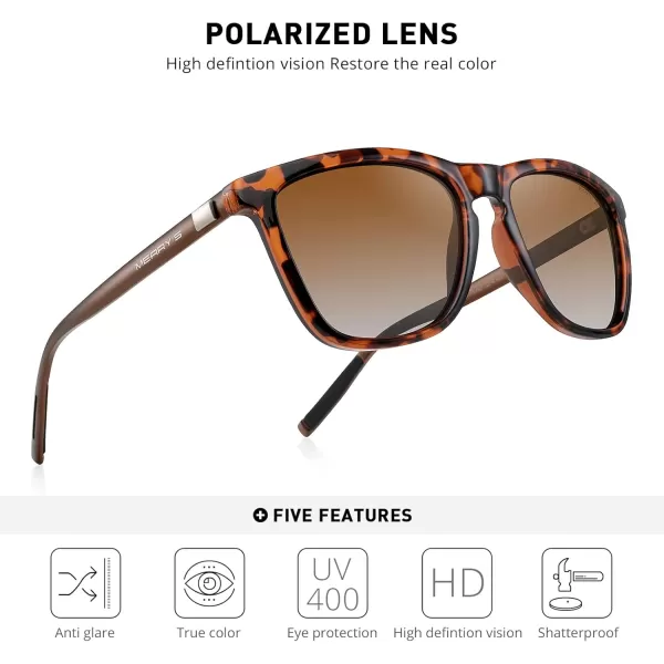 MERRYS Unisex Polarized Sunglasses for Women Men Classic Retro Designer Style Aluminum LegsLeopard FrameBrown Gradient LensBrown Temples