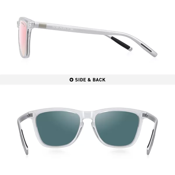 MERRYS Unisex Polarized Sunglasses for Women Men Classic Retro Designer Style Aluminum LegsTransparent FramePink Mirror LensSilver Temples