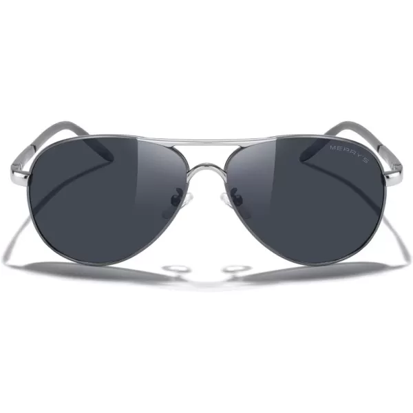 MERRYS Aviator Sunglasses For Men Women Polarized Driving Sun glasses UV400 Protection S8513Gray FrameSilver BridgeBlack Lens