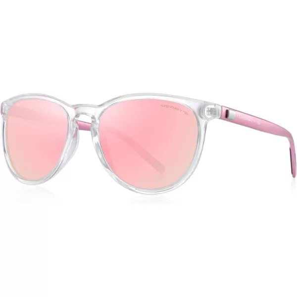 MERRYS Polarized Sunglasses for Women Men Vintage Retro Classic Round Frame Aluminum Legs S8288Transparent FramePink Mirror LensPink Temples