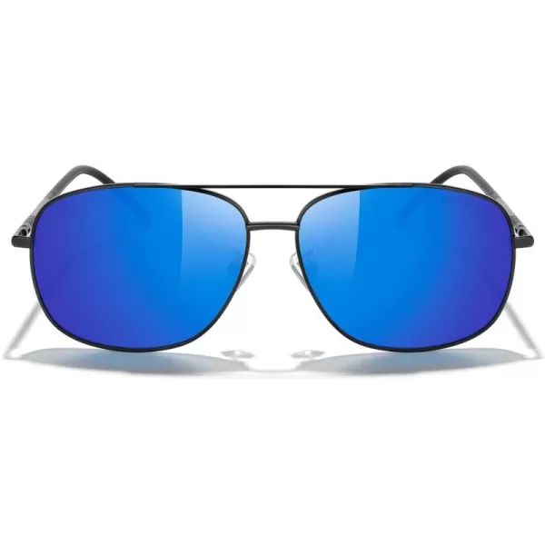 MERRYS Rectangular Polarized Sunglasses for Men Classic Driving Shades UV400 ProtectionBlack FrameBlue Mirror Lens