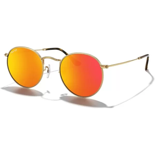 MERRYS Trendy Round Metal Polarized Sunglasses for Women and Men Retro Classic Vintage Shades S6447Polished Gold FrameOrange Mirror Lens