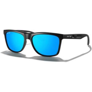 imageMERRYS Square Polarized Driving Sunglasses for Men Women UV400 Protection S8413Matte Black FrameBlue Mirror Polarized Lens