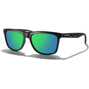 imageMERRYS Square Polarized Driving Sunglasses for Men Women UV400 Protection S8413Matte Black FrameGreen Mirror Polarized Lens