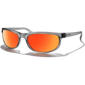imageMERRYS Wrap Around Sport Polarized Sunglasses for Men Women Driving Fishing Cycling Running UV400 Protection S3027Bright Tra Gray FrameRed Mirror Polarized Lens