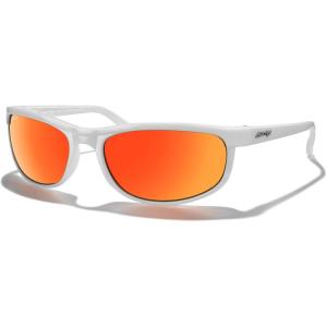 imageMERRYS Wrap Around Sport Polarized Sunglasses for Men Women Driving Fishing Cycling Running UV400 Protection S3027Bright White FrameRed Mirror Polarized Lens