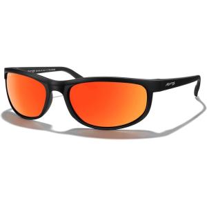 imageMERRYS Wrap Around Sport Polarized Sunglasses for Men Women Driving Fishing Cycling Running UV400 Protection S3027Matte Black FrameRed Mirror Lens