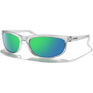 imageMERRYS Wrap Around Sport Polarized Sunglasses for Men Women Driving Fishing Cycling Running UV400 Protection S3027Transparent FrameGreen Mirror Polarized Lens