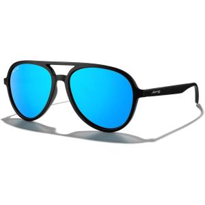 imageMERRYS Classic Polarized Aviator Sunglasses For Womens Mens Retro Double Bridge Aviators S8376Matte Black FrameBlue Mirror Polarized Lens