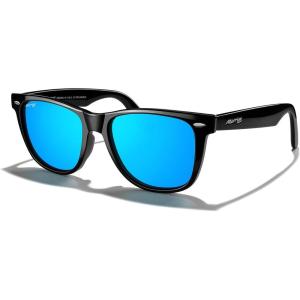 imageMERRYS Classic Square Shape Polarized Sunglasses for Womens Mens Retro Designer UV400 Sun Glasses S6140Black FrameBlue Mirror Lens