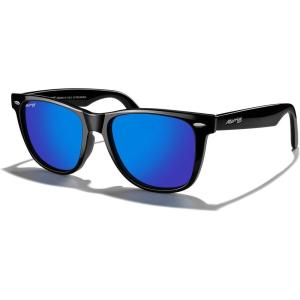 imageMERRYS Classic Square Shape Polarized Sunglasses for Womens Mens Retro Designer UV400 Sun Glasses S6140Black FrameDrak Blue Mirror Lens