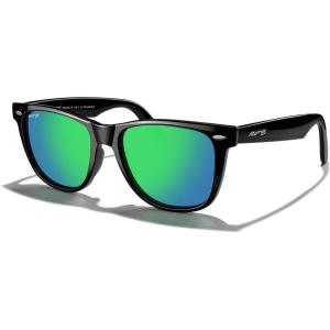 imageMERRYS Classic Square Shape Polarized Sunglasses for Womens Mens Retro Designer UV400 Sun Glasses S6140Black FrameGreen Mirror Lens