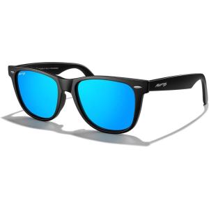 imageMERRYS Classic Square Shape Polarized Sunglasses for Womens Mens Retro Designer UV400 Sun Glasses S6140Matte Black FrameBlue Mirror Lens