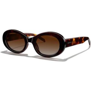 imageMERRYS Modern Oval Round Acetate Sunglasses for Women UV400 Polarized Sunglasses S6191Leopard FrameBrown Gradient Lens
