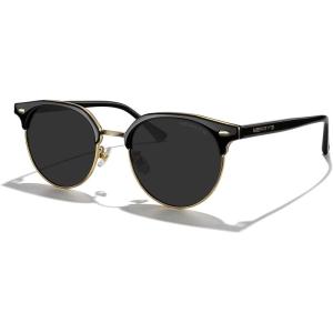 imageMERRYS Modern SemiRimless Square Acetate Sunglasses for Women and Men UV400 Polarized Sunglasses S6190Black FrameGold BridgeBlack Lens