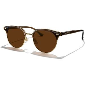 imageMERRYS Modern SemiRimless Square Acetate Sunglasses for Women and Men UV400 Polarized Sunglasses S6190Brown FrameGold BridgeBrown Lens