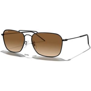 imageMERRYS Retro Metal Square Aviator Polarized Sunglasses for Men Women S6028Matte Black FrameBrown Gradient Polarized Lens