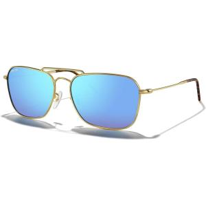 imageMERRYS Retro Metal Square Aviator Polarized Sunglasses for Men Women S6028Polished Gold FrameBlue Mirror Polarized Lens