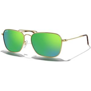 imageMERRYS Retro Metal Square Aviator Polarized Sunglasses for Men Women S6028Polished Gold FrameGreen Mirror Polarized Lens