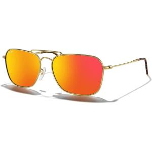 imageMERRYS Retro Metal Square Aviator Polarized Sunglasses for Men Women S6028Polished Gold FrameRed Mirror Polarized Lens