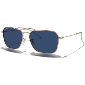 imageMERRYS Retro Metal Square Aviator Polarized Sunglasses for Men Women S6028Rose Gold FrameDark Blue Tinted Polarized Lens