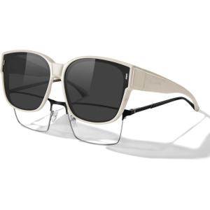 imageMERRYS Trendy Fit Over Polarized Sunglasses for Men Women Oversized Square Sun Glasses UV400 Protection Shades S6062Beige FrameBlack Polarized Lens