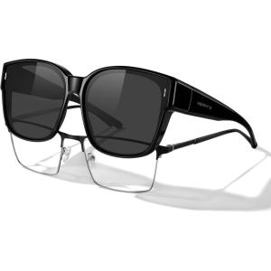 imageMERRYS Trendy Fit Over Polarized Sunglasses for Men Women Oversized Square Sun Glasses UV400 Protection Shades S6062Black FrameBlack Polarized Lens
