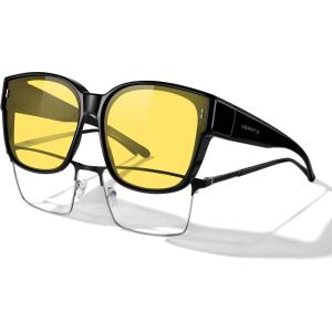 imageMERRYS Trendy Fit Over Polarized Sunglasses for Men Women Oversized Square Sun Glasses UV400 Protection Shades S6062Black FrameNight Vision Lens
