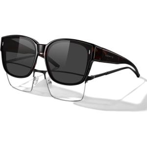 imageMERRYS Trendy Fit Over Polarized Sunglasses for Men Women Oversized Square Sun Glasses UV400 Protection Shades S6062Leopard FrameBlack Polarized Lens