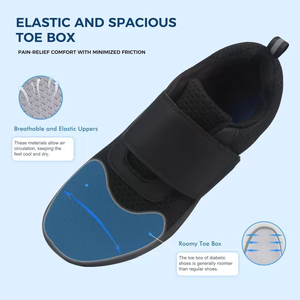 Orthorest Men Diabetic Walking Shoes Edema Shoes for Swollen Feet Arch Support Orthopedic SneakersBlack
