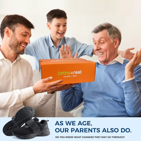 Orthorest Men Diabetic Walking Shoes Edema Shoes for Swollen Feet Arch Support Orthopedic SneakersBlack