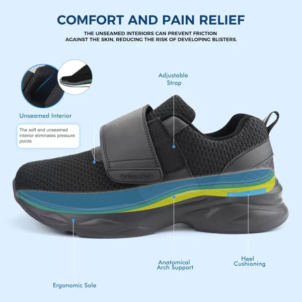 Orthorest Men Diabetic Walking Shoes Edema Shoes for Swollen Feet Arch Support Orthopedic SneakersBlack