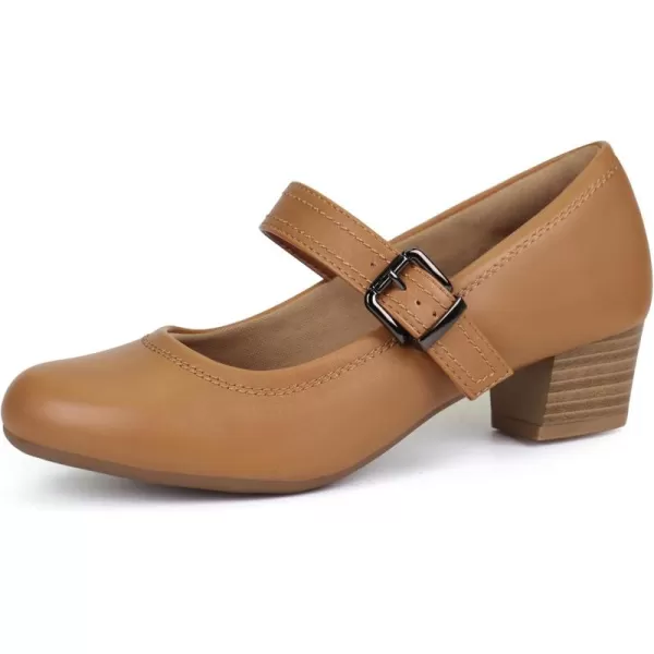 Orthorest Women Mary Janes Shoes for Bunions Orthopedic Dress Shoes Low Chunky Heels Work PumpsTan