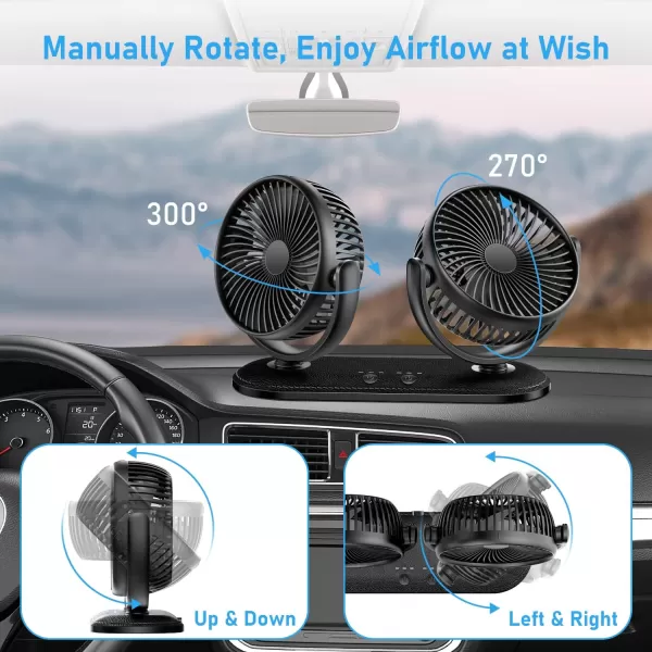 TriPole Car Fan 12V  24V Portable Auto Cooling Fan Dual Head Rotatable Vehicle Fan 3 Speeds Strong Wind Air Circulation Fan for Car Dashboard Electric Fan for Truck SUV Sedan RV Van Boat Golf Cart