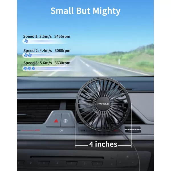 TriPole Car Fan Backseat Dashboard Fan for Car USB Powered ampamp 12V24V Vehicle Cooling Fan Bundle