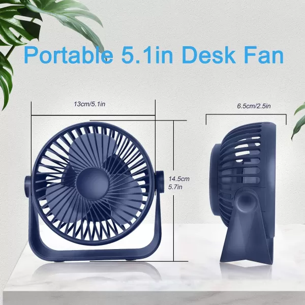 TriPole Desk Fan Small Table Fan Rechargeable Battery Operated Mini Fan 360 Degree Rotation 51 Inch Portable Fan 4 Speed USB Personal Fan for Home Office
