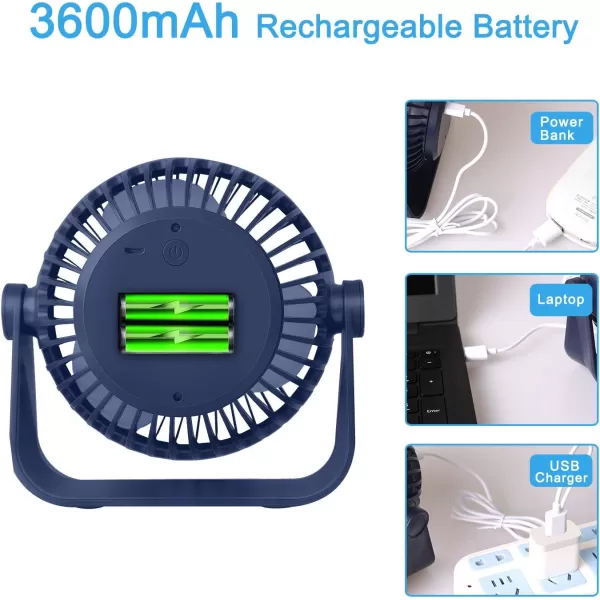 TriPole Desk Fan Small Table Fan Rechargeable Battery Operated Mini Fan 360 Degree Rotation 51 Inch Portable Fan 4 Speed USB Personal Fan for Home Office