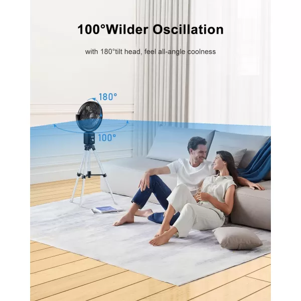 TriPole Oscillating Standing Fan 11 Outdoor Fan for Patios Quiet Pedestal Fan 12000mAh Rechargeable Battery Operated Floor Fan with Remote Control Portable Fan for Bedroom Patio Home Camping Travel