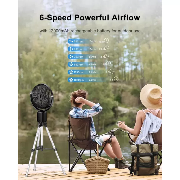TriPole Oscillating Standing Fan 11 Outdoor Fan for Patios Quiet Pedestal Fan 12000mAh Rechargeable Battery Operated Floor Fan with Remote Control Portable Fan for Bedroom Patio Home Camping Travel