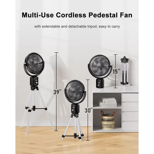 TriPole Oscillating Standing Fan 11 Outdoor Fan for Patios Quiet Pedestal Fan 12000mAh Rechargeable Battery Operated Floor Fan with Remote Control Portable Fan for Bedroom Patio Home Camping Travel