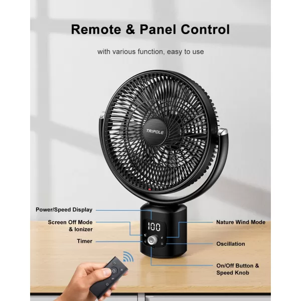 TriPole Oscillating Standing Fan 11 Outdoor Fan for Patios Quiet Pedestal Fan 12000mAh Rechargeable Battery Operated Floor Fan with Remote Control Portable Fan for Bedroom Patio Home Camping Travel