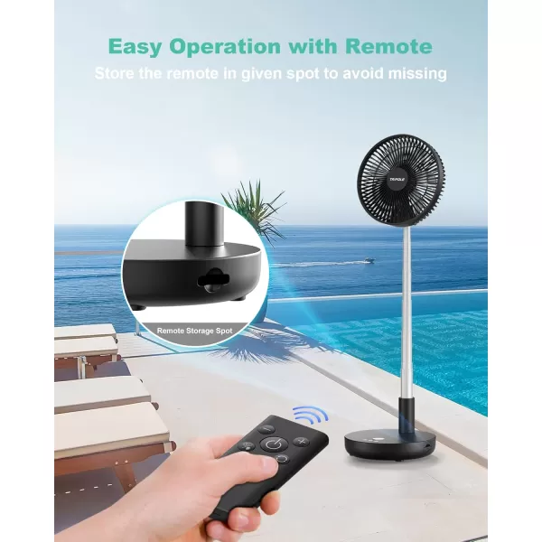TriPole Portable Standing Fan Oscillating Fan with Remote 9 Inch Foldable Quiet Travel Fan with Power Bank Function 12000mAh Rechargeable Battery Operated Fan for Bedroom Outdoor Trip Camping Black