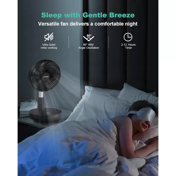 TriPole Portable Standing Fan Oscillating Fan with Remote 9 Inch Foldable Quiet Travel Fan with Power Bank Function 12000mAh Rechargeable Battery Operated Fan for Bedroom Outdoor Trip Camping Black