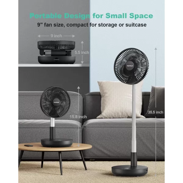 TriPole Portable Standing Fan Oscillating Fan with Remote 9 Inch Foldable Quiet Travel Fan with Power Bank Function 12000mAh Rechargeable Battery Operated Fan for Bedroom Outdoor Trip Camping Black