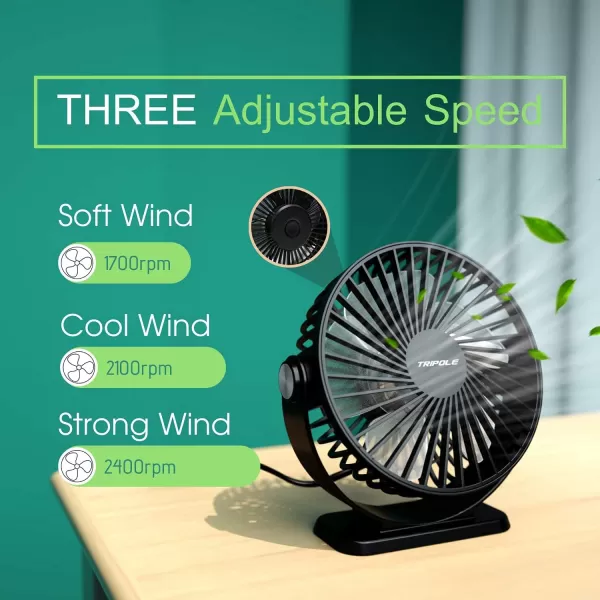 TriPole Small Desk Fan USB Powered Mini Fan ampamp Rechargeable Battery Operated Table Fan Bundle 3 Speeds Powerful Wind Personal Fan for Office Home Camping