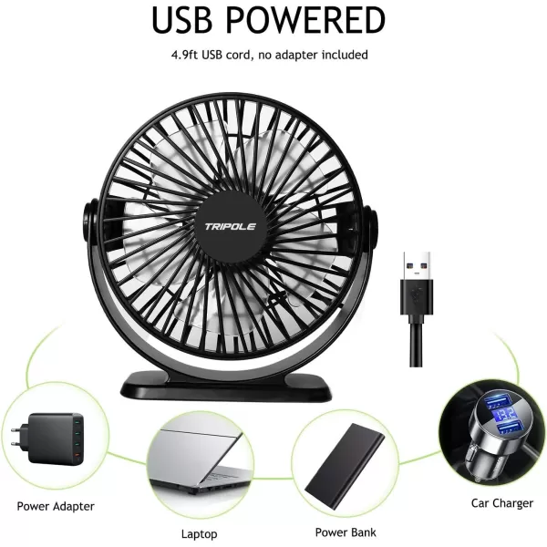 TriPole Small Desk Fan USB Powered Mini Fan ampamp Rechargeable Battery Operated Table Fan Bundle 3 Speeds Powerful Wind Personal Fan for Office Home Camping