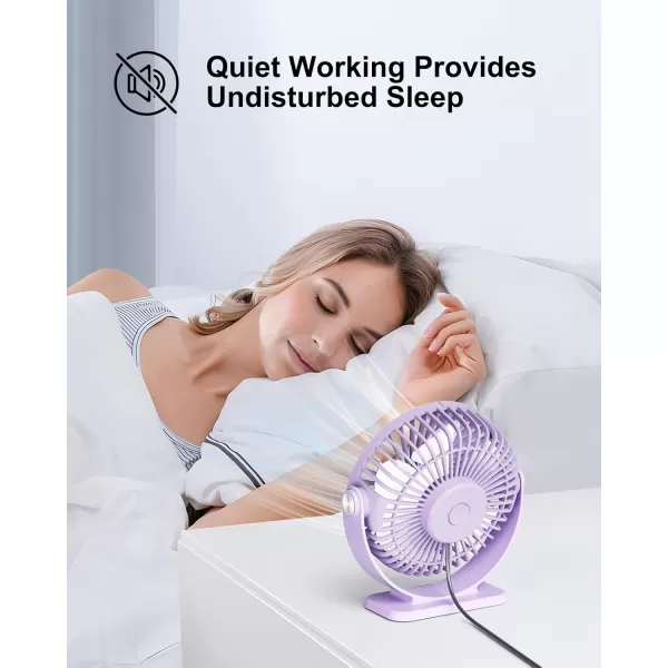 TriPole Small Desk Fan USB Powered Personal Fan Strong Airflow 3 Speeds Mini Fan 360Rotation Portable Fan 51 Inch Quiet Table Fan for Home Office Bedroom Desktop Travel Green 49ft CablePurple